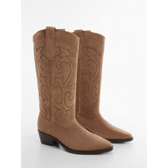 MANGO Cowboy Leather Boots - 5 Medium Brown - Picture 1 of 5